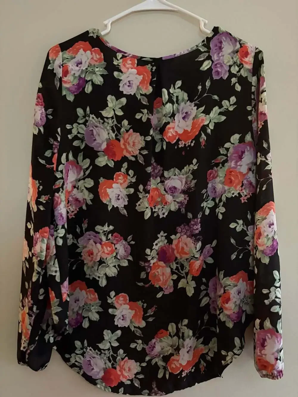 Decree Women's Black Multi Floral V-Neck Long Sleeve Chiffon Blouse Size Medium - Picture 4 of 4